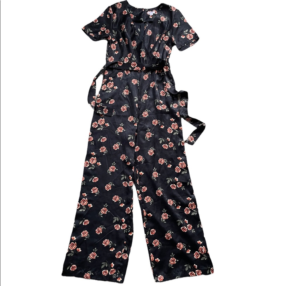 Black silky floral romper